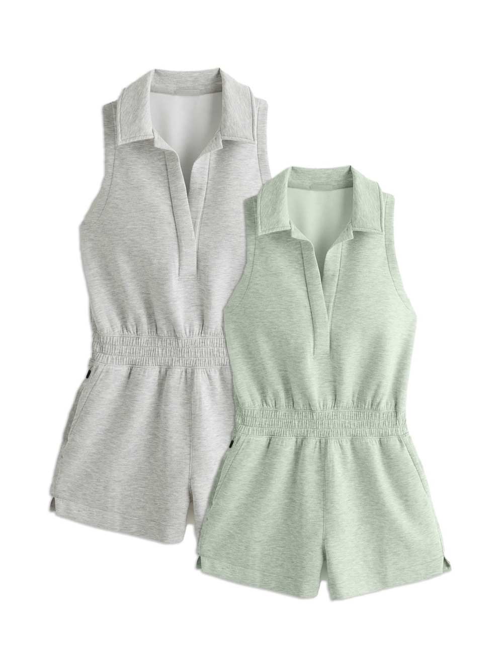 Sleeveless Polo Romper in Light Gray and Mint - One Piece